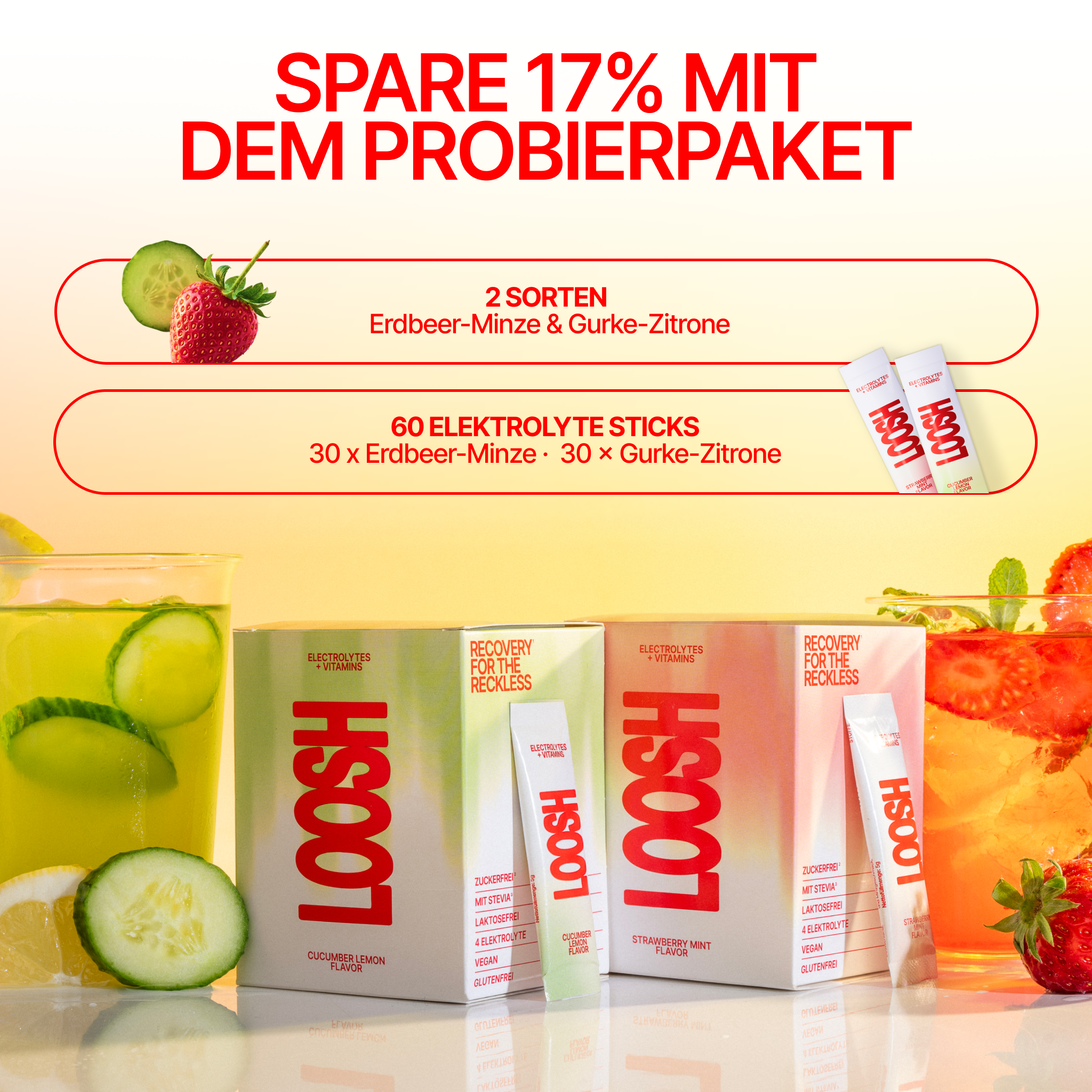 Elektrolyte Probierpaket von LOOSH – zuckerfreie Hydration Sticks